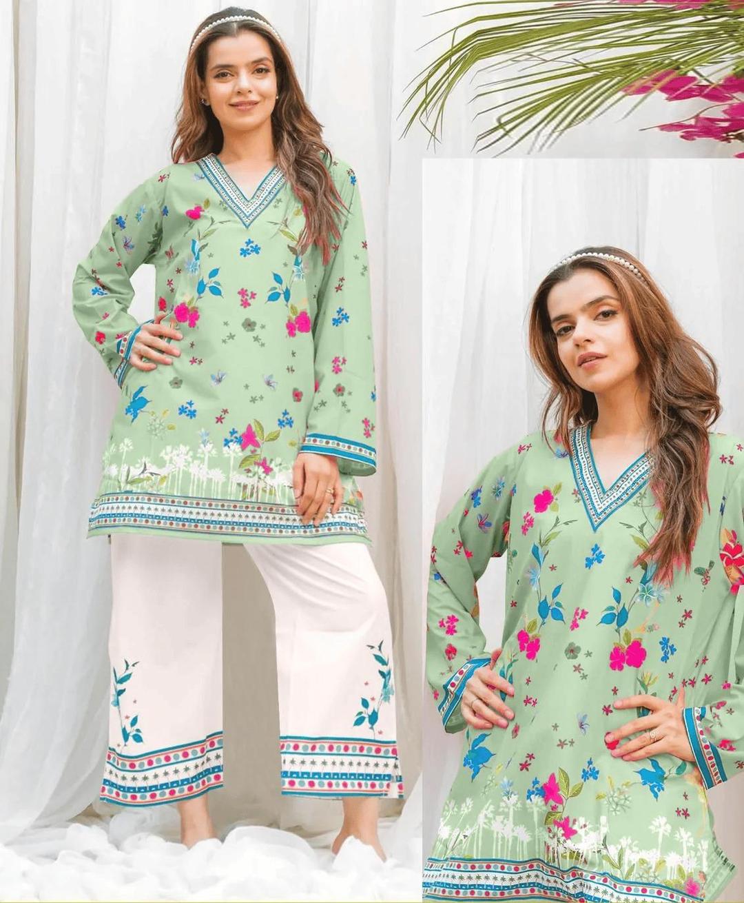 2 Pcs Women's Stitched Printed Co-Ord Set