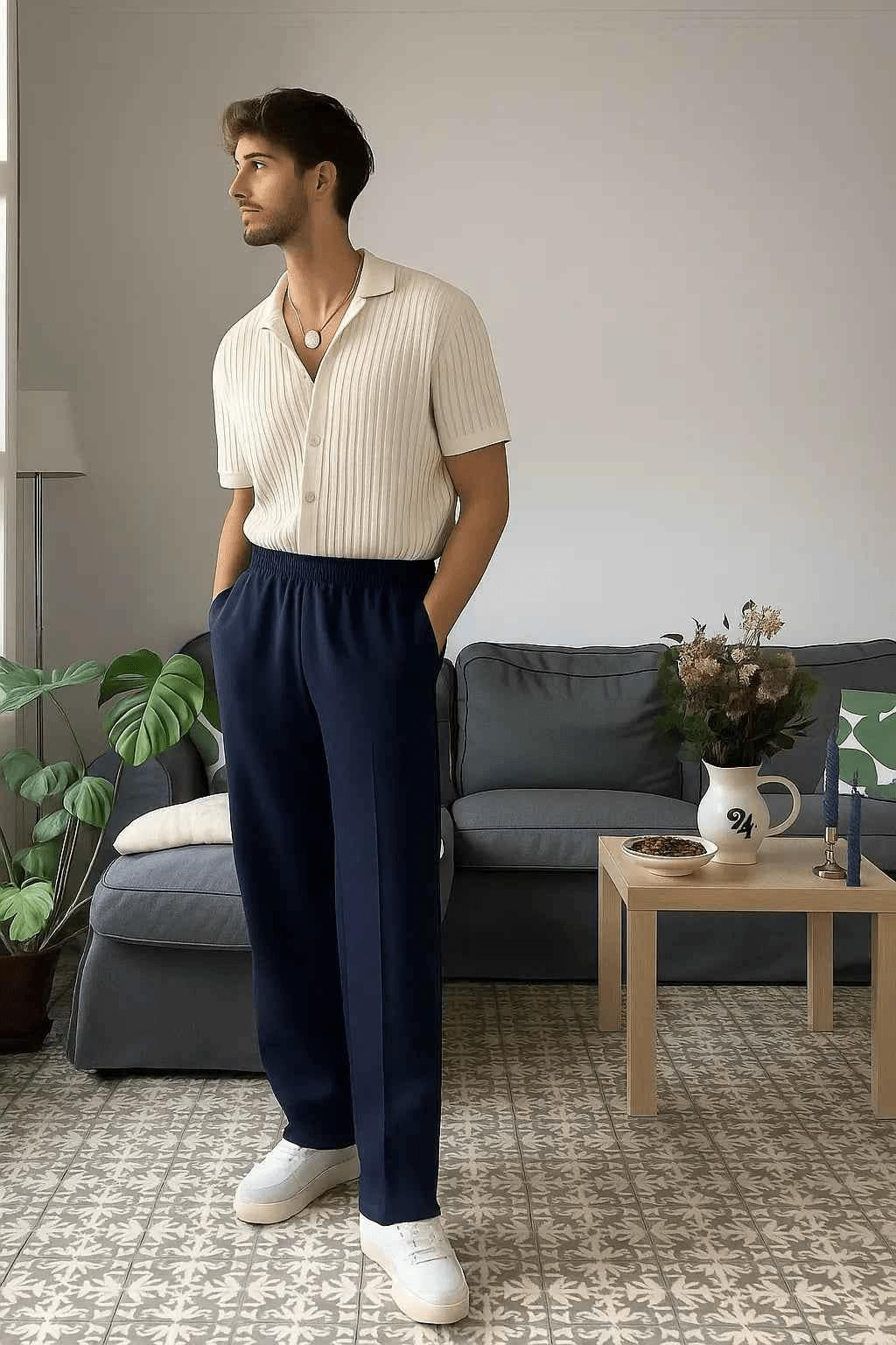 Royal Blue Stitch Trousers in Dark Blue for Stylish Comfort