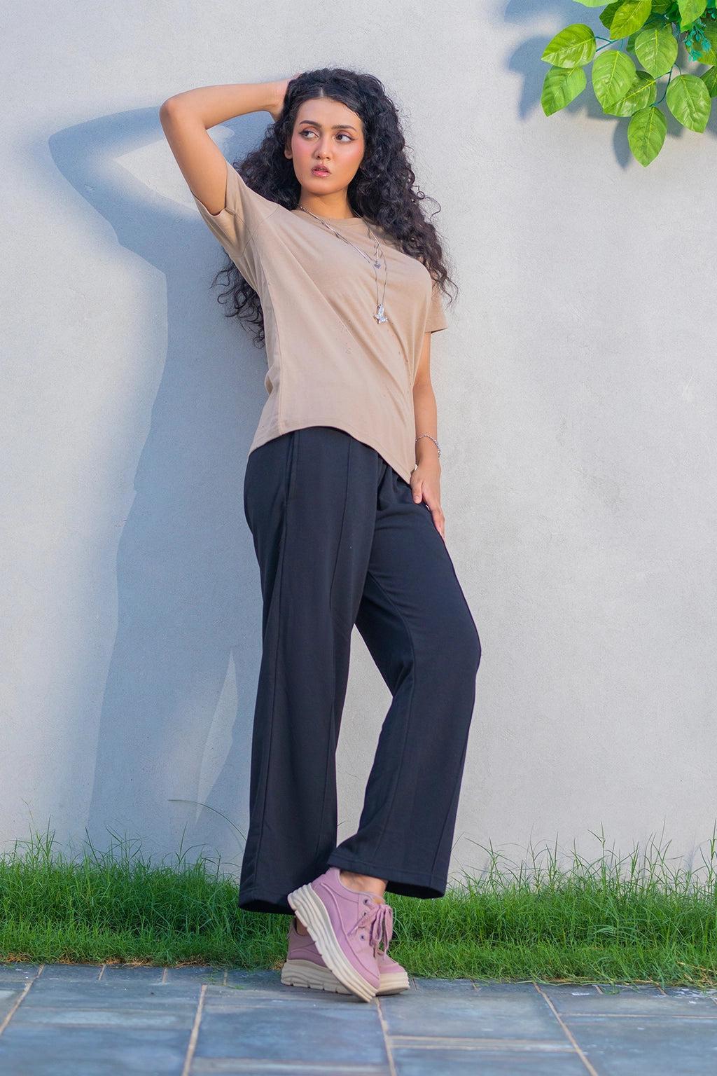 Black Drawstring Trousers for Daily Comfort - Straight-Leg Style EW-000955