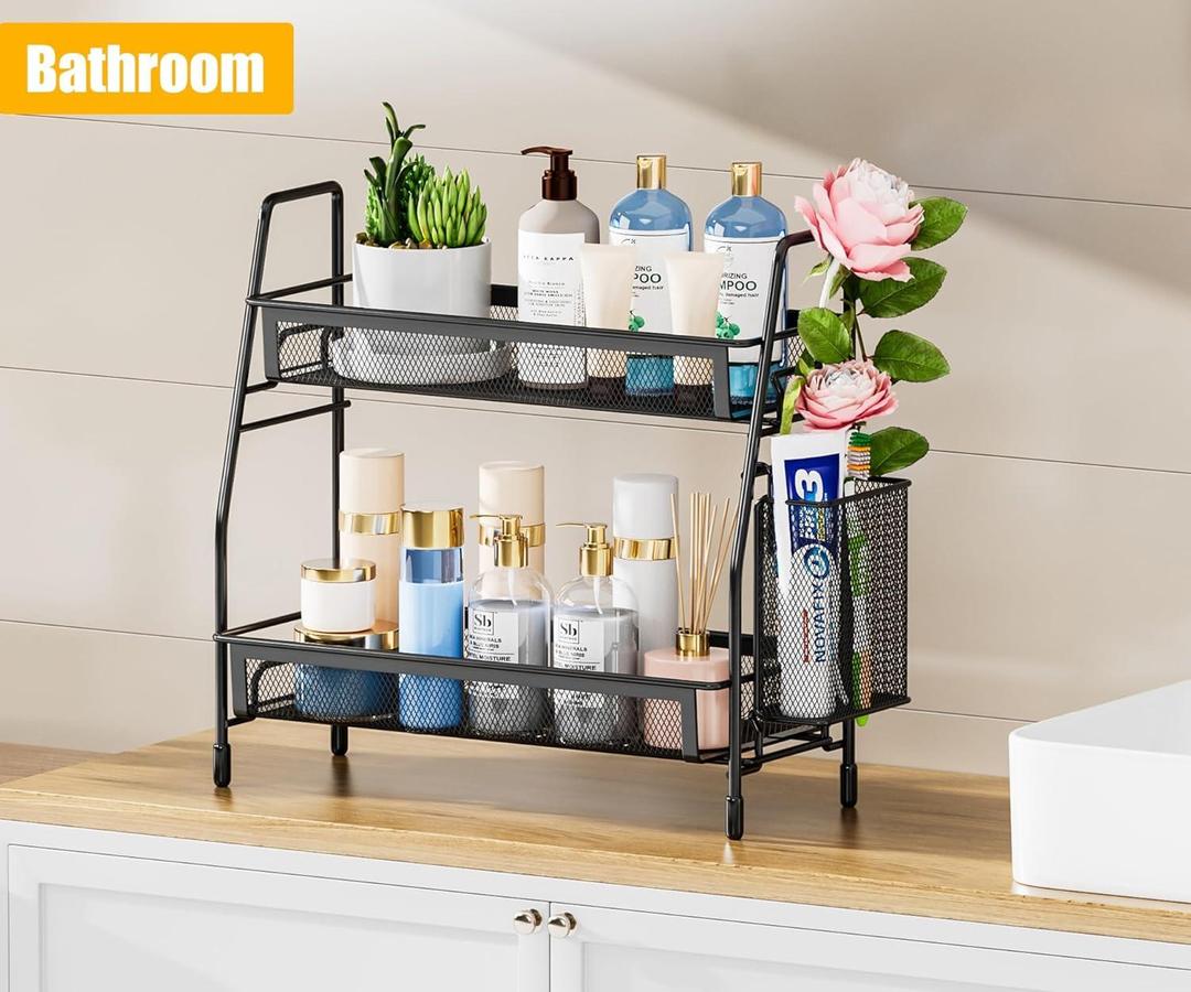Durable Black Stainless Steel Bathroom Organizer - 1 Pc for Effective Storage Solutions