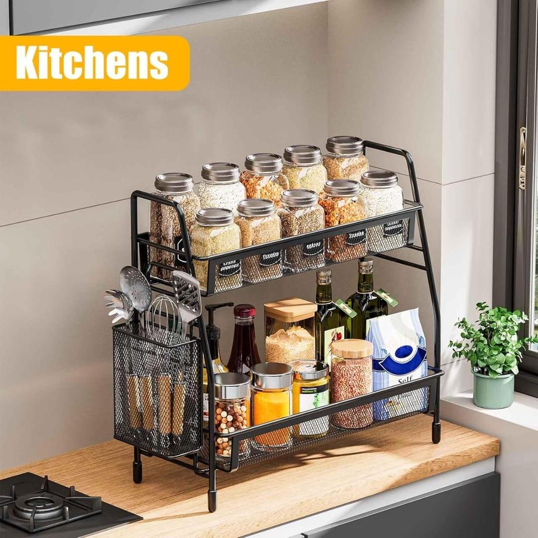 Durable Black Stainless Steel Bathroom Organizer - 1 Pc for Effective Storage Solutions