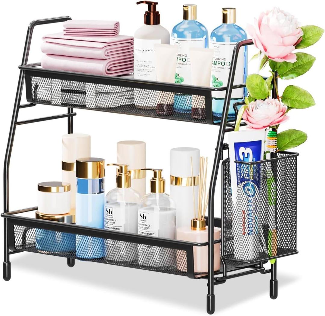 Durable Black Stainless Steel Bathroom Organizer - 1 Pc for Effective Storage Solutions