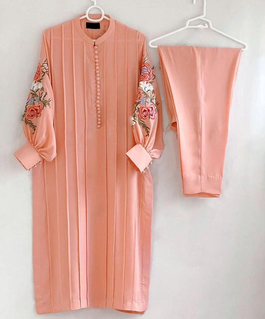 Elegant Embroidered Women's Stitched Shirt And Trouser Set - 2 Pcs