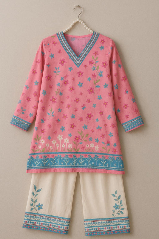 2 Pcs Women's Stitched Printed Co-Ord Set