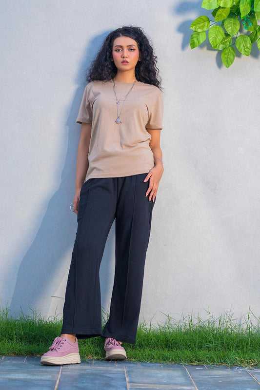 Black Drawstring Trousers for Daily Comfort - Straight-Leg Style EW-000955